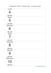 calendrier semaine 2021 (hebdomadaire/semainier) modèle 3