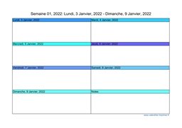 calendrier semaine 2022 (hebdomadaire/semainier) modèle 2