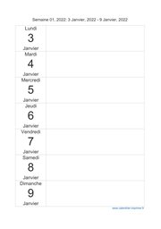 calendrier semaine 2022 (hebdomadaire/semainier) modèle 3