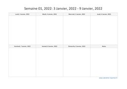 calendrier semaine 2022 (hebdomadaire/semainier) modèle 4