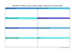 calendrier semaine 2023 (hebdomadaire/semainier) modèle 2