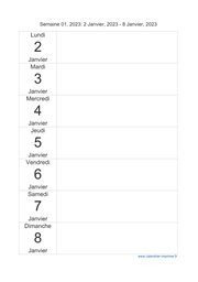 calendrier semaine 2023 (hebdomadaire/semainier) modèle 3