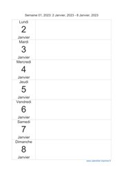 calendrier semaine 2023 (hebdomadaire/semainier) modèle 3