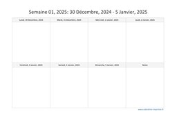 calendrier semaine 2025 (hebdomadaire/semainier) modèle 4