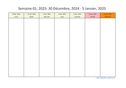 calendrier semaine 2025 (hebdomadaire/semainier) modèle 5