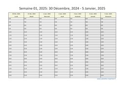 calendrier semaine 2025 (hebdomadaire/semainier) modèle 7