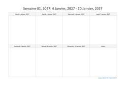 calendrier semaine 2027 (hebdomadaire/semainier) modèle 4