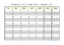 calendrier semaine 2027 (hebdomadaire/semainier) modèle 7