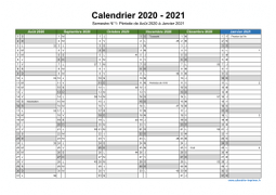 Calendrier Août 2020 à Juillet 2021 Semestre