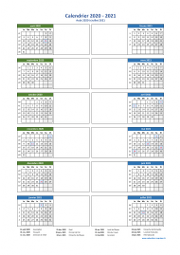 Calendrier Août 2020 à Juillet 2021 Vertical 2 Colonnes