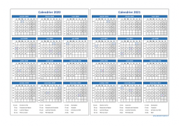 Calendrier Janvier 2020 à Décembre 2021 Horizontal Modèle 03