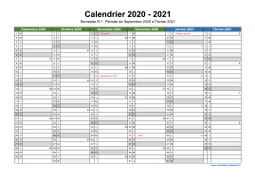 Calendrier Septembre 2020 à Août 2021 Semestre