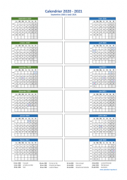 Calendrier Septembre 2020 à Août 2021 Vertical 2 Colonnes