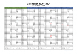 Calendrier Septembre 2020 à Août 2021 Vierge