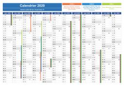 Calendrier 2020 avec vacances scolaires et numéros de semaine