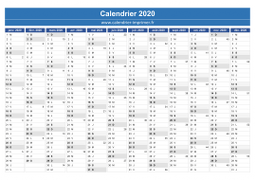 Calendrier 2020 avec numéros de semaine