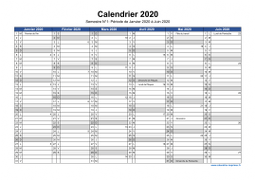 Calendrier Annuel 2020 Semestre Semaines