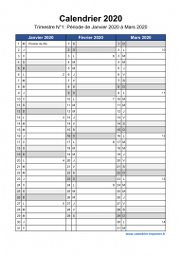 Calendrier Annuel 2020 Trimestre