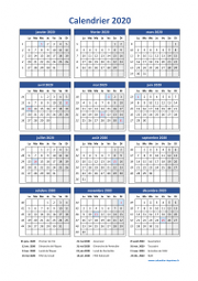 Calendrier Annuel 2020 Vacances Vertical