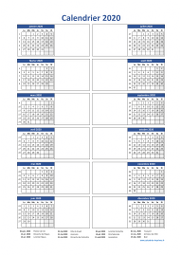 Calendrier Annuel 2020 Vertical 2 Colonnes