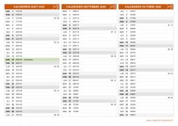 Calendrier pour les mois de Août à Octobre 2020 paysage 2