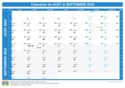 Calendrier scolaire pour Août et Septembre 2020 paysage 1