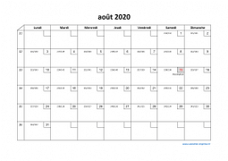 Calendrier août 2020 modele 02