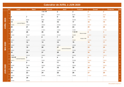 Calendrier pour les mois de Avril à Juin 2020 paysage 1