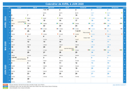 Calendrier scolaire pour Avril à Juin 2020 paysage 1