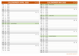 Calendrier pour les mois de Avril et Mai 2020 paysage 2