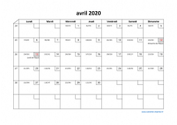 Calendrier avril 2020 modele 02