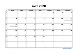 Calendrier avril 2020 modele 03