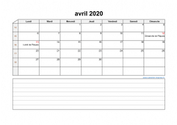 Calendrier avril 2020 modele 07