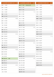 Calendrier pour les mois de Décembre 2020 à Février 2021 portrait 2