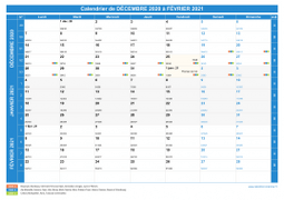 Calendrier scolaire pour Décembre 2020 à Février 2021 paysage 1