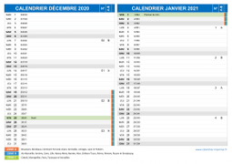 Calendrier scolaire pour Décembre 2020 et Janvier 2021 paysage 2