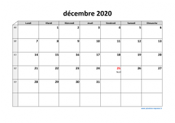 Calendrier décembre 2020 modele 03