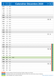 Calendrier decembre 2020 portrait avec vacances, jours fériés et numéros de semaine