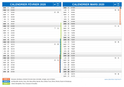 Calendrier scolaire pour Février et Mars 2020 paysage 2