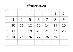 calendrier février 2020