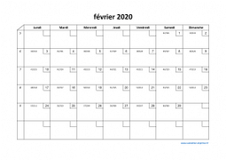 Calendrier février 2020 modele 02