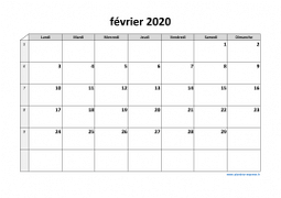 Calendrier février 2020 modele 03