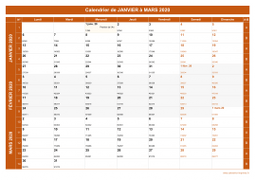 Calendrier pour les mois de Janvier à Mars 2020 paysage 1