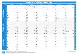 Calendrier scolaire pour Janvier à Mars 2020 paysage 1