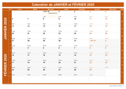Calendrier pour les mois de Janvier et Février 2020 paysage 1