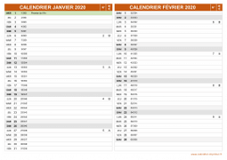 Calendrier pour les mois de Janvier et Février 2020 paysage 2