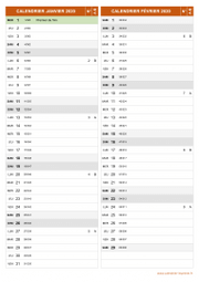 Calendrier pour les mois de Janvier et Février 2020 portrait 2