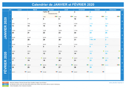 Calendrier scolaire pour Janvier et Février 2020 paysage 1