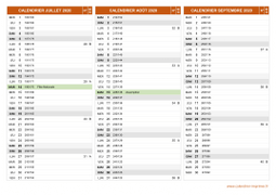 Calendrier pour les mois de Juillet à Septembre 2020 paysage 2