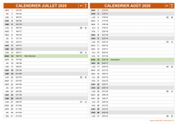 Calendrier pour les mois de Juillet et Août 2020 paysage 2